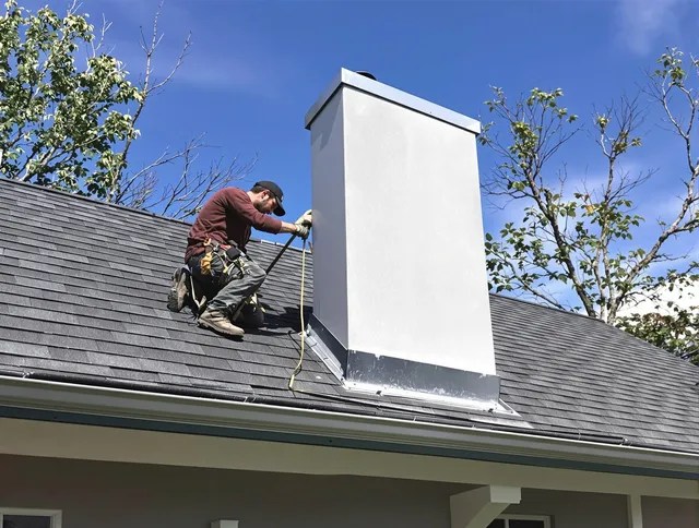 Glendora Chimney Sweep team member finishing chimney construction in Glendora, CA
