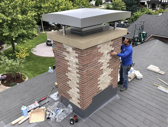 Glendora Chimney Sweep team working on a custom chimney remodel in Glendora, CA