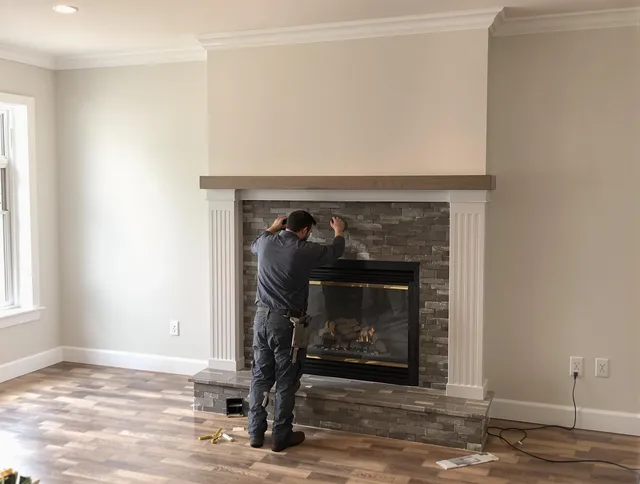 Glendora Chimney Sweep finishing a custom fireplace install in Glendora, CA